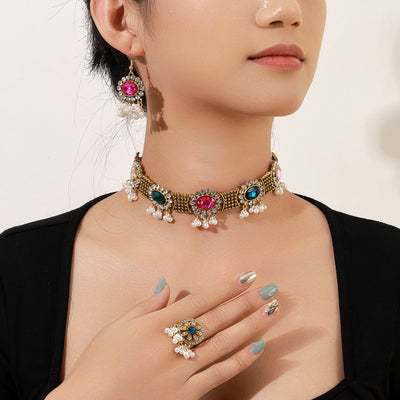 Bohemian style tassel necklace earring ring set