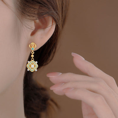 Enamel Burnt Blue Gold-plated Ring Earrings