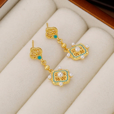 Enamel Burnt Blue Gold-plated Ring Earrings