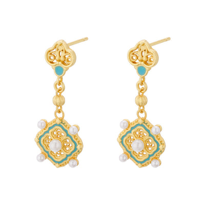 Enamel Burnt Blue Gold-plated Ring Earrings