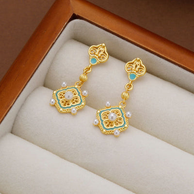 Enamel Burnt Blue Gold-plated Ring Earrings