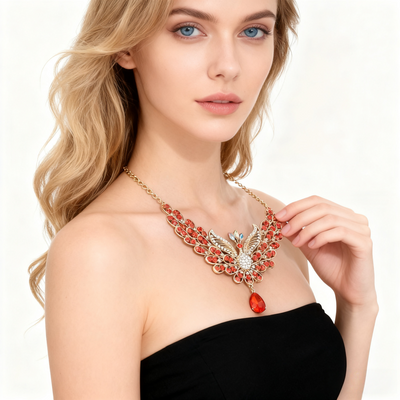 Red Crystal Peacock Necklace