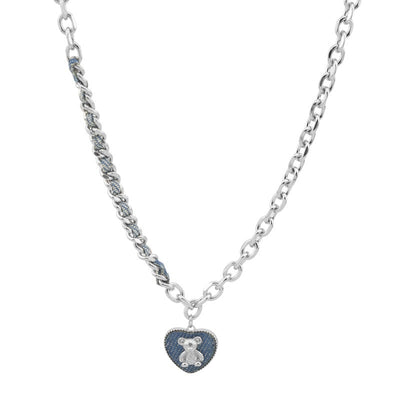 Bear denim necklace or denim braided earrings