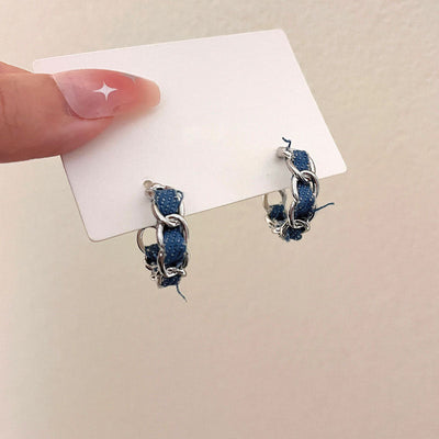 Bear denim necklace or denim braided earrings