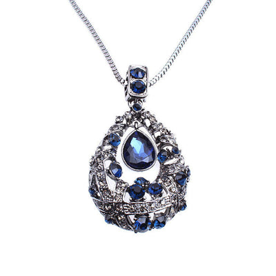 Drop-shaped natural crystal blue zircon necklace