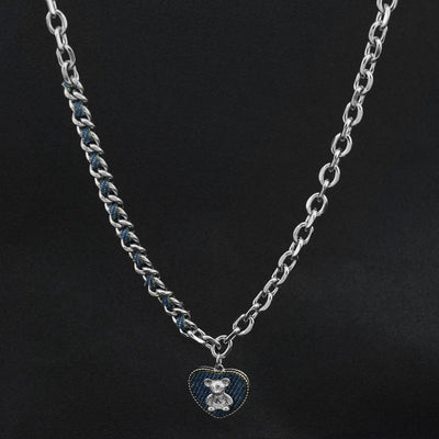 Bear denim necklace or denim braided earrings