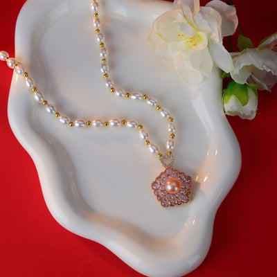 Rotatable Flower Natural Freshwater Pearl Necklace