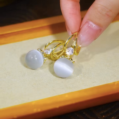 Diamond-set Natural Cat's Eye Earrings