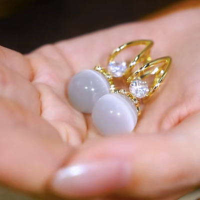 Diamond-set Natural Cat's Eye Earrings