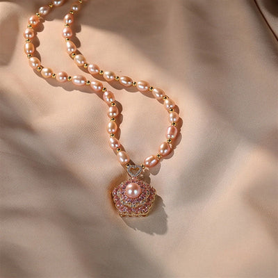Rotatable Flower Natural Freshwater Pearl Necklace