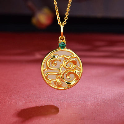 Dragon Phoenix • Natural Emerald Jade Stone Necklace