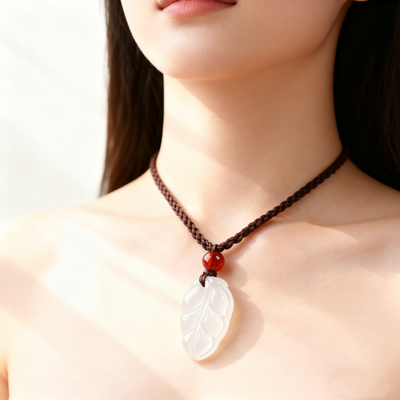 Leaf White Jade Pendant Necklace