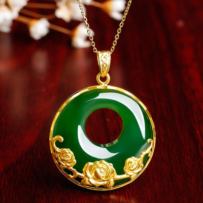 Bauhinia Natural Emerald Jade Stone Necklace