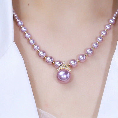 Diamond-studded Purple Natural Freshwater Pearl Necklace