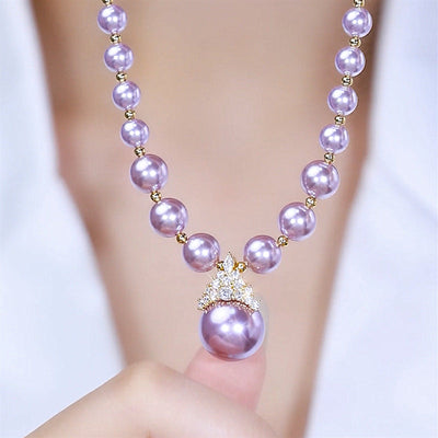 Diamond-studded Purple Natural Freshwater Pearl Necklace