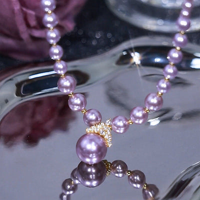 Diamond-studded Purple Natural Freshwater Pearl Necklace