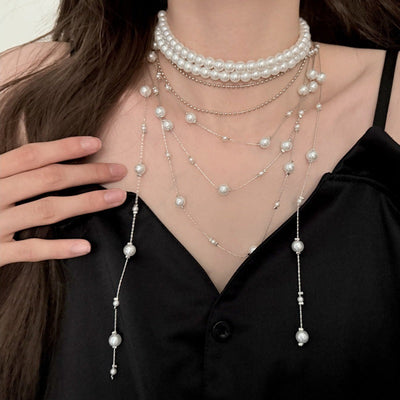 Multi-layered natural freshwater pearl tassel necklace