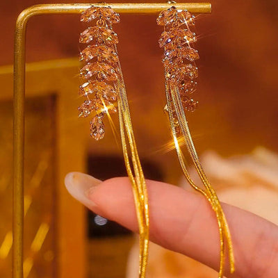 Wheat Zircon Tassel Earrings