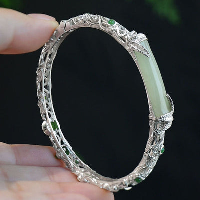 Bamboo Natural Emerald Jade Stone Open Bracelet