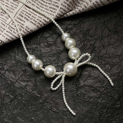 Big Round Pearl Bow Necklace