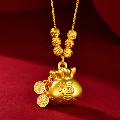 Ancient gold-plated lucky bag necklace