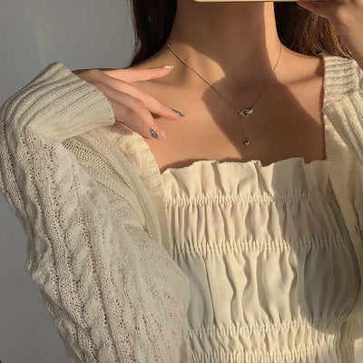 Double ring natural bright stone necklace