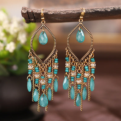 18K Gold Crystal Tassel Earrings