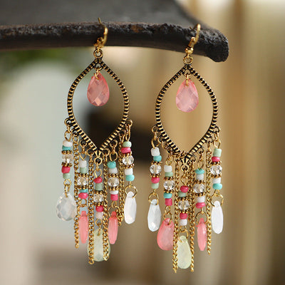 18K Gold Crystal Tassel Earrings