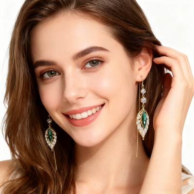 18K Gold Crystal & Diamond Tassel Earrings