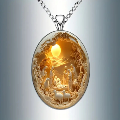 Christmas Oval Glass Pendant Necklace
