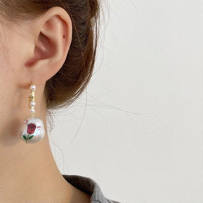 Rose natural freshwater pearl earrings