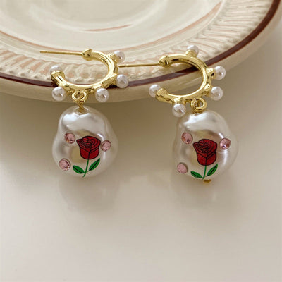Rose natural freshwater pearl earrings