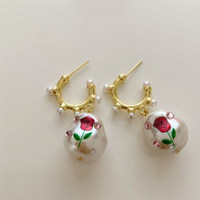 Rose natural freshwater pearl earrings
