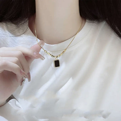 Black small square necklace