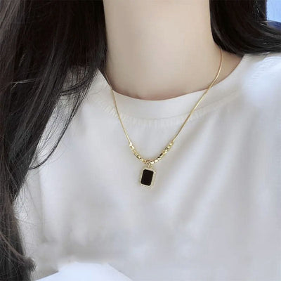 Black small square necklace
