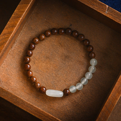 Sandalwood wood & Emerald Jade Stone Bracelet