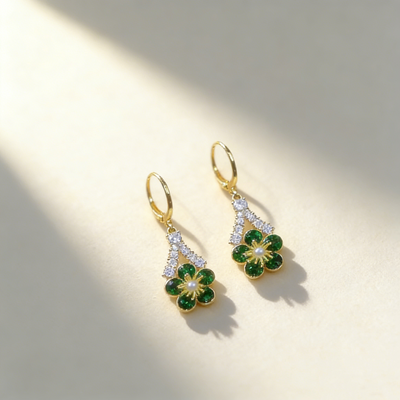 Christmas Green Flower Earrings