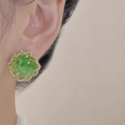 Gradient Square Natural Crystal Stud Earrings