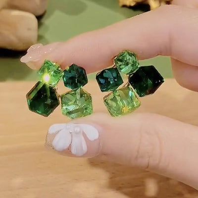 Four Square Natural Crystal Stud Earrings