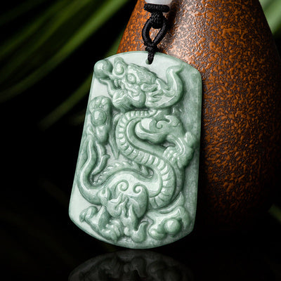 Dragon Roars the World Natural Emerald Jade Stone Necklace