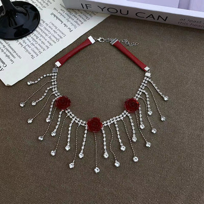 Red beaded tassel necklace