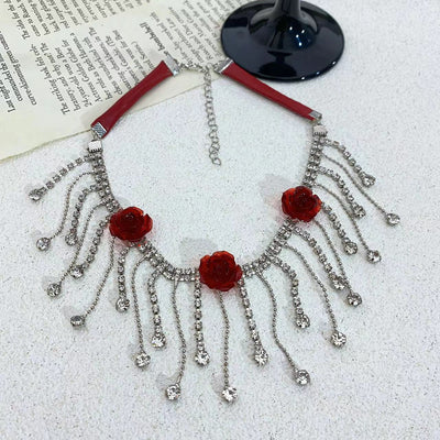 Red beaded tassel necklace