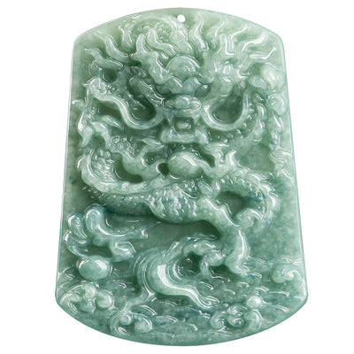 Dragon and the Four Seas Natural Emerald Jade Stone Necklace
