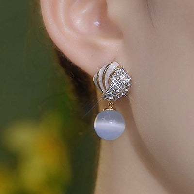 White natural cat's eye stone earrings