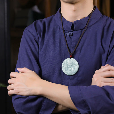 Dragon and beads Natural Emerald Jade Stone necklace
