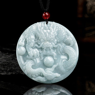 Dragon and beads Natural Emerald Jade Stone necklace