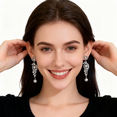 Diamond Tassel Pearl Earrings