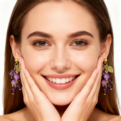 18K Gold Amethyst Grape Earrings