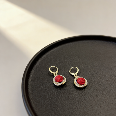 Red Gemstone Wrapped Hoop Earrings