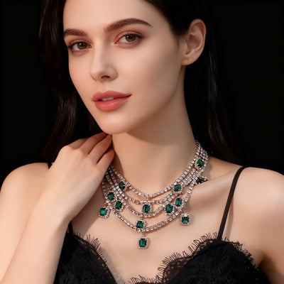 Multi-Layer Emerald Green Crystal Necklace